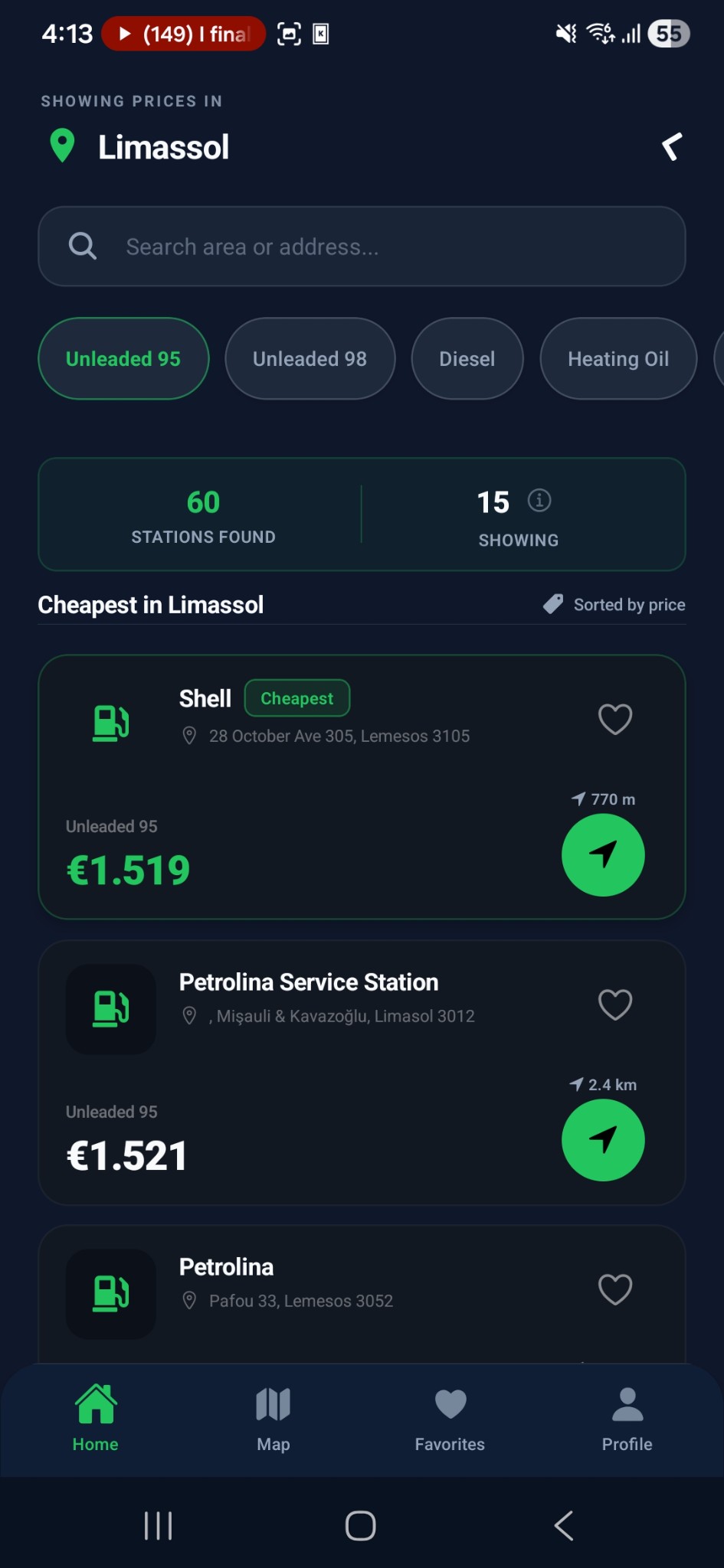FuelHub — cheapest Unleaded 95 in Larnaca district